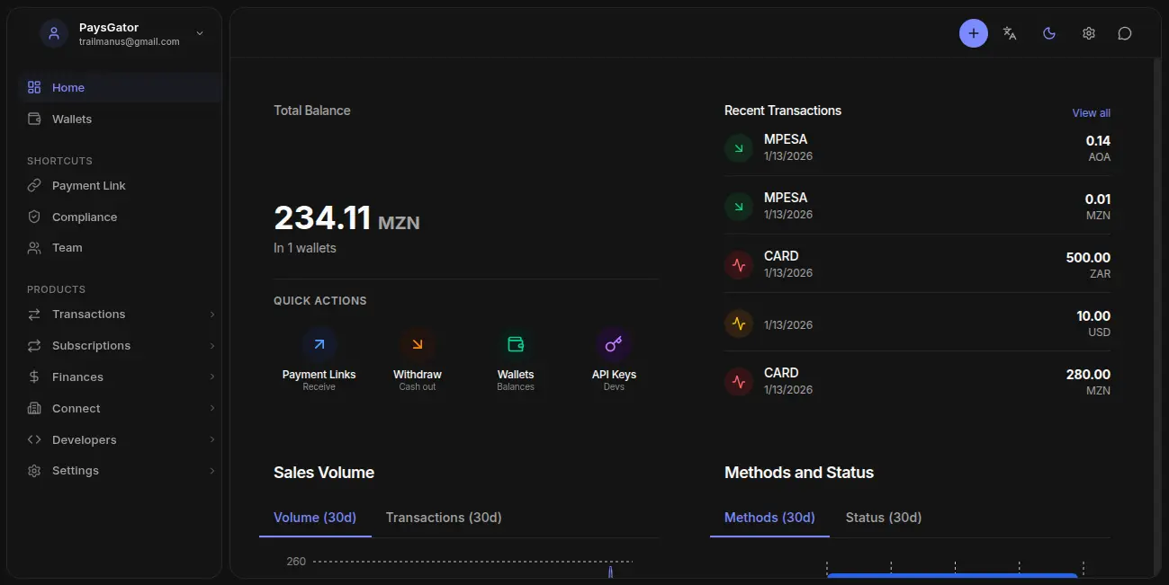 Paysgator Dashboard